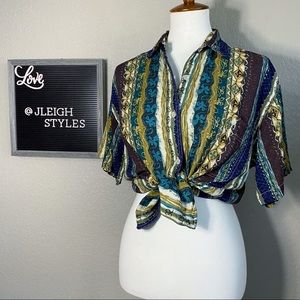 Vintage 90’s Stripe Button Front Short Sleeve Top